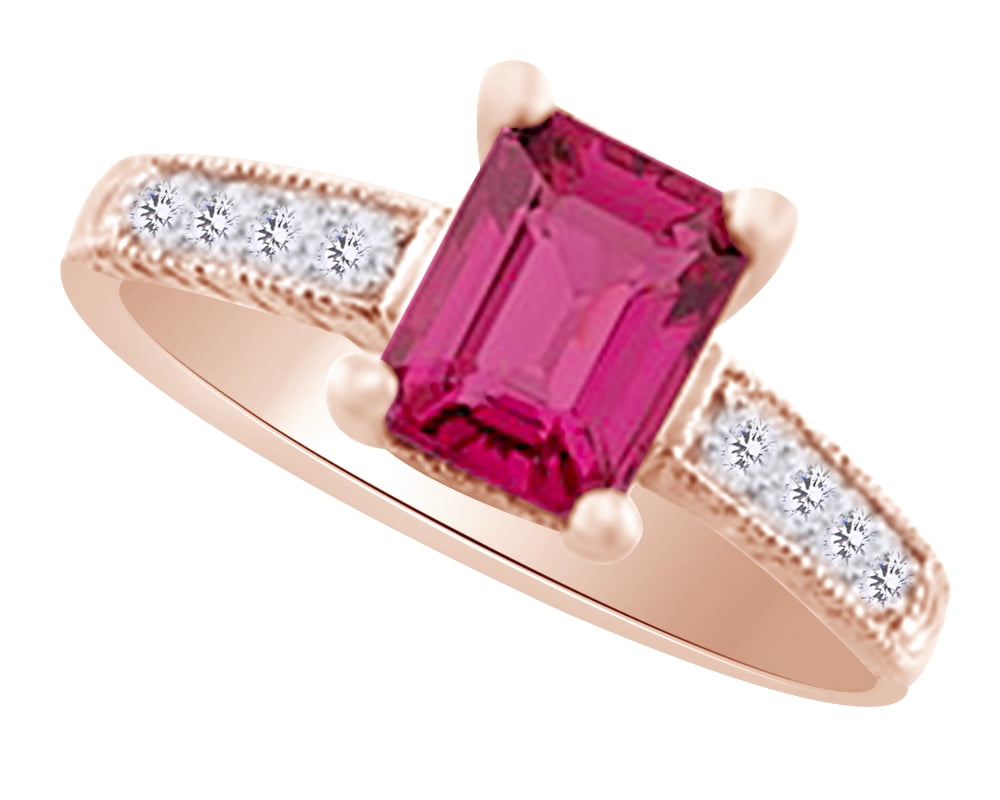 (1.75 cttw) Simulated Pink Sapphire & White Natural Diamond Vintage Engagement Wedding Ring In 14k Rose Gold With Ring... by Jewel Zone US