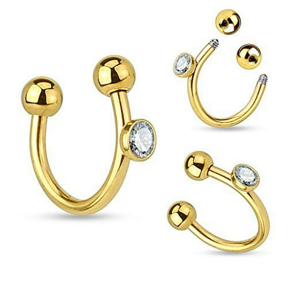 Labret Monroe Crystal on Side 316L Surgical Steel Horseshoe/Lip Rings 16g Tragus