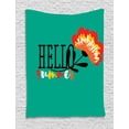 thumbnail image 1 of Hello Summer Tapestry, Lettering with Colorful Blooming Flowers, Wall Hanging for Bedroom Living Room Dorm Decor, 40W X 60L Inches, Vermilion Charcoal Grey Sea Green Dark Orange, by Ambesonne, 1 of 2
