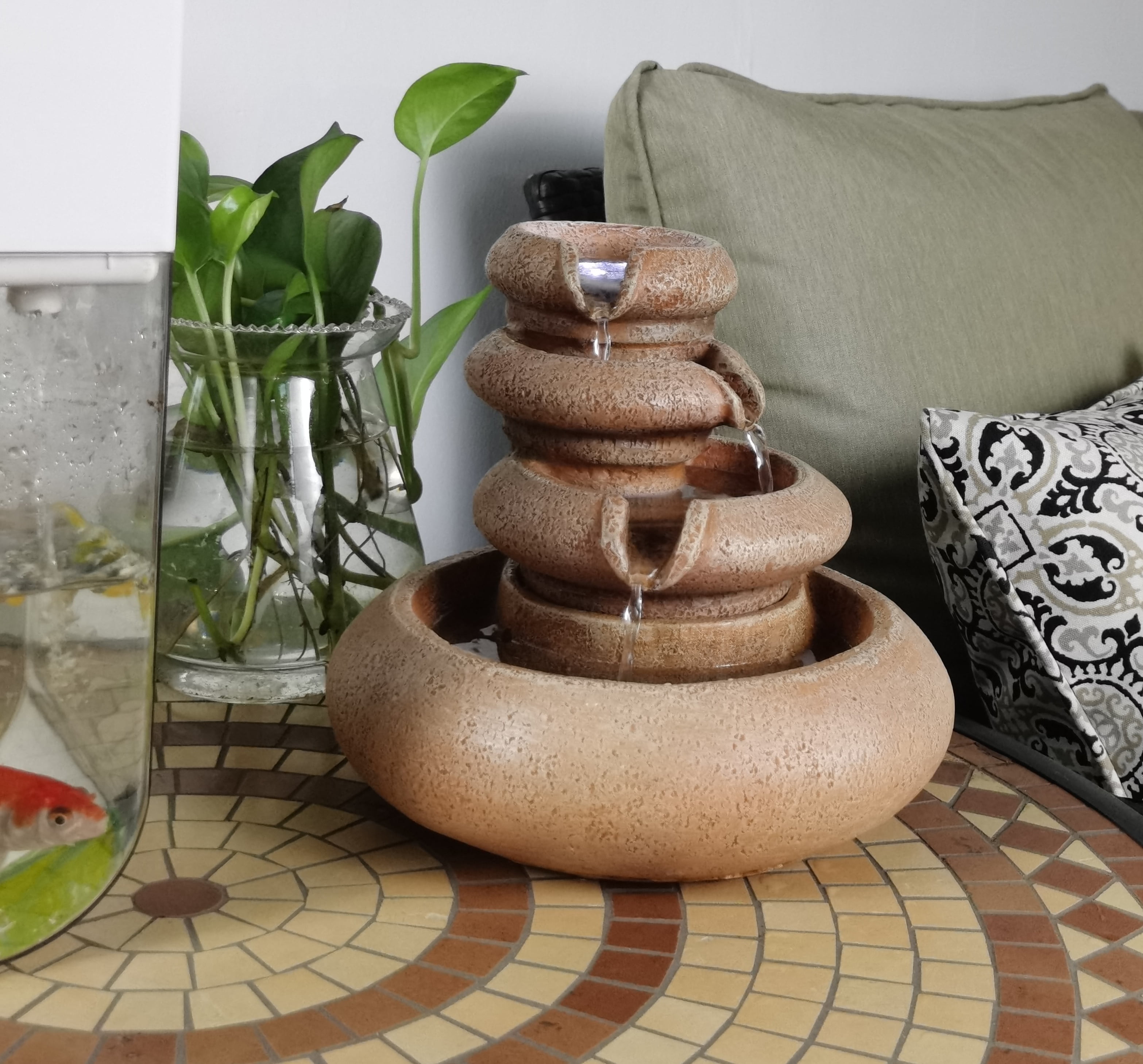 Donglin Indoor Three Tier Flowing Tabletop Fountain with LED Light (1