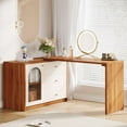 thumbnail image 1 of Tribesigns Modern Makeup Vanity, Wood Vanity Desk Corner Dressing Table for Bedroom, Walnut, 1 of 5
