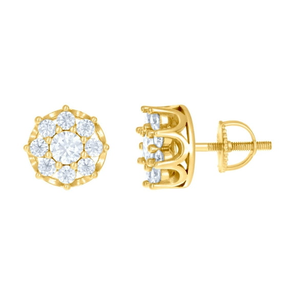 925 Sterling Silver Yellow-tone Womens 1.97ct Moissanite Fashion Stud Earrings 10.6x10.6mm Wide Stud Earring for Women