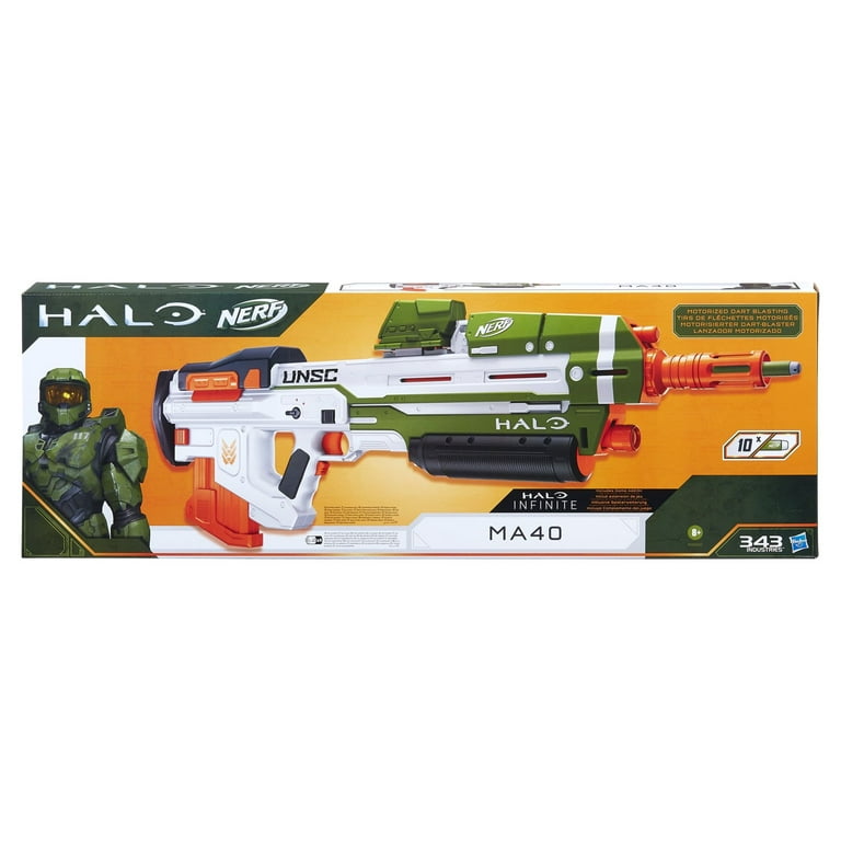 Nerf Halo MA40 Dart Blaster - Motorized, 10-Dart Clip, Elite Darts