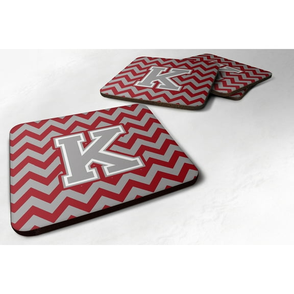 Letter K Chevron Crimson and Grey   Foam Coaster Set of 4