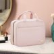 thumbnail image 5 of Bolsa organizadora de maquillaje portátil a prueba de agua, kit de artículos de aseo colgantes de gran capacidad, bolsa de almacenamiento de viaje multicompartimento con gancho, negro/rosa, 5 of 6