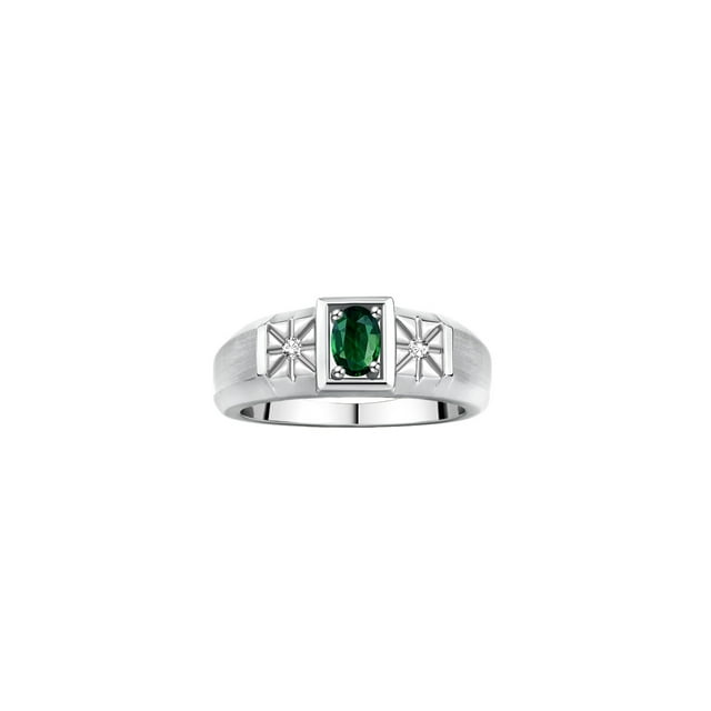 RYLOS Men's Rings Sterling Silver Classic 6X4MM Oval Gemstone & Diamond Ring Green Sapphire September Birthstone Rings For Men, Silver Rings, Size 10