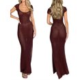 thumbnail image 1 of WIFORNT Femmes Tricot Robe Longue, Manches Courtes Col Rond Creux Solide Fente Robe Slim Fit pour Club Party, 1 of 7