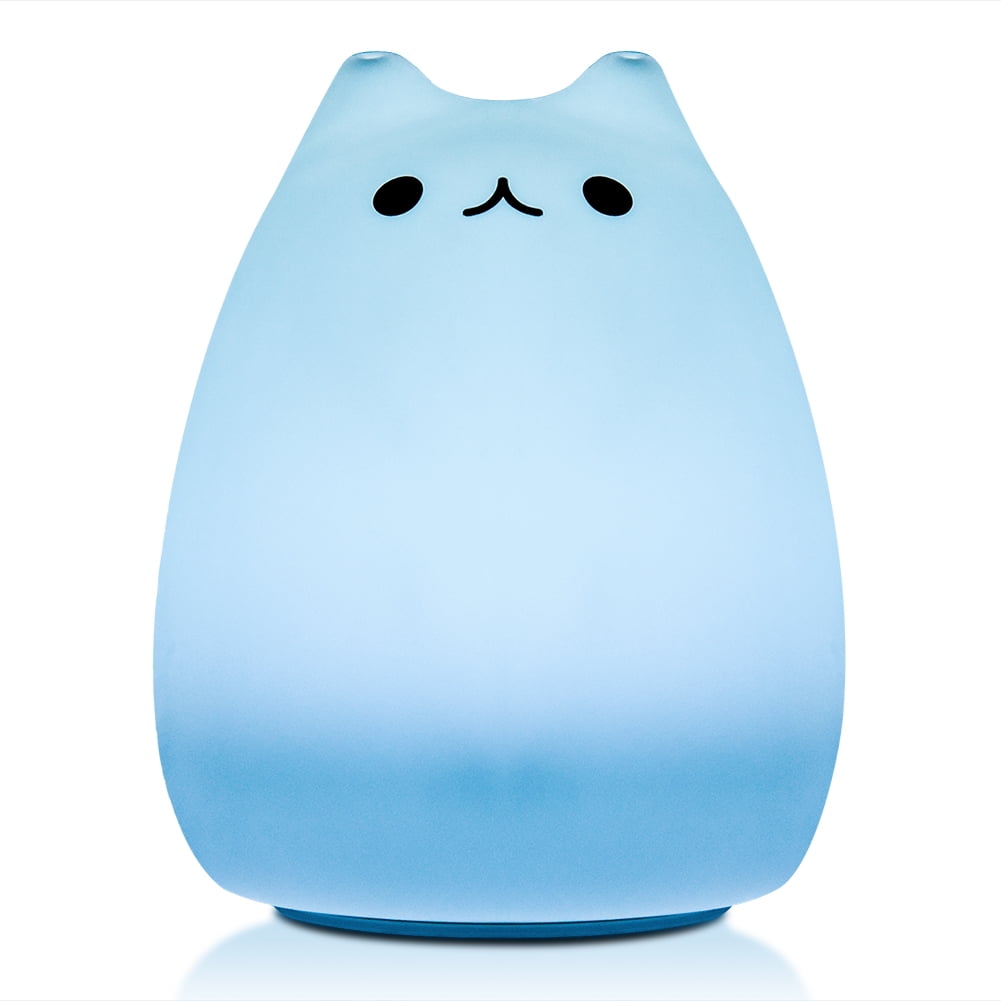 Yosoo Children Night Light, Cute Cat Lamp Soft Silicone Sensitive Tap Control Decompression Toy