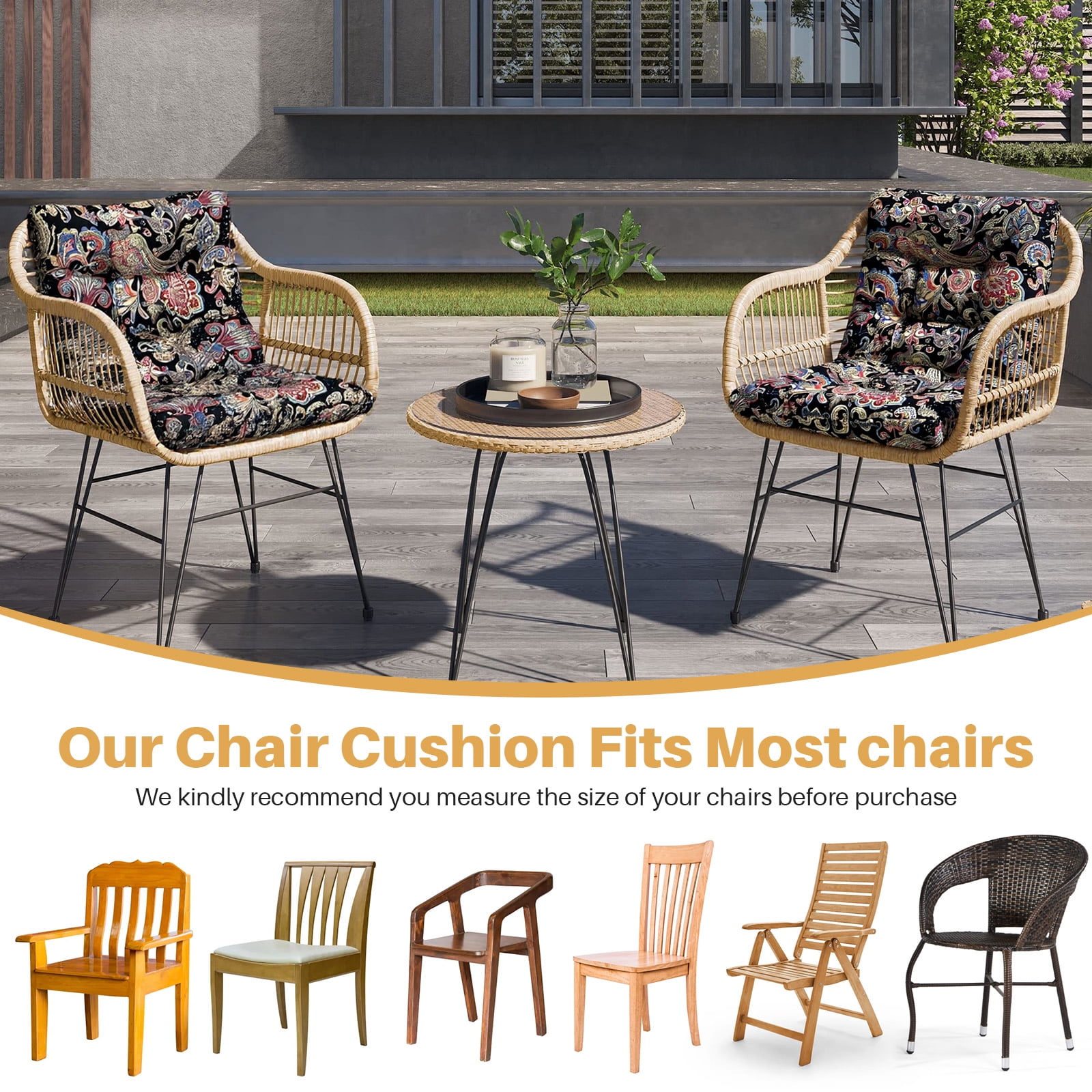 TOPCHANCES Outdoor Seat/Back Chair Cushion for Patio Garden Seat Pad, Spring/Summer Seasonal All Weather Replacement Cushions, Black Flowers