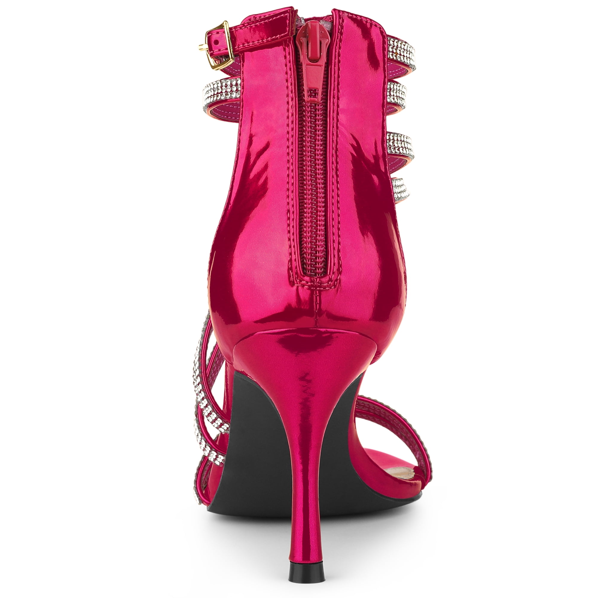 DARING DIVA Women's Ankle Strap Rhinestone Stiletto Heels Sandals Hot Pink 6