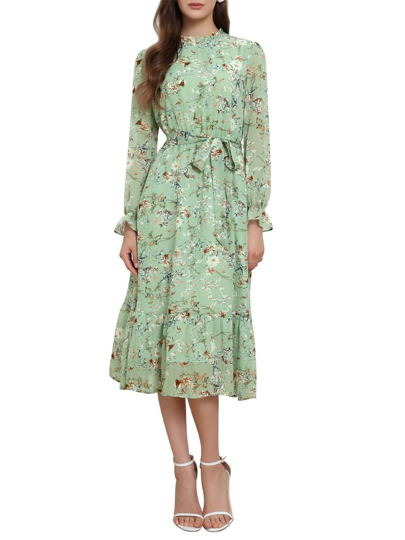 navy blue dress for baby girl Chiffon Floral Wrap Midi A Line Dress | A-Line Dress main image 1