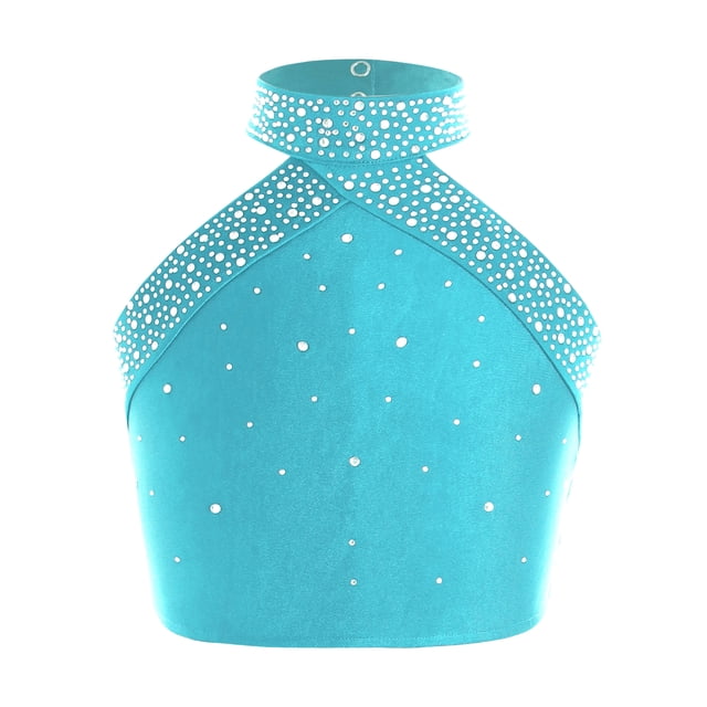 Alvivi Kids Girls Shiny Rhinestones Halter Neck Vest Top Ballet Latin Modern Dance Performance Crop Top Blue Green 6