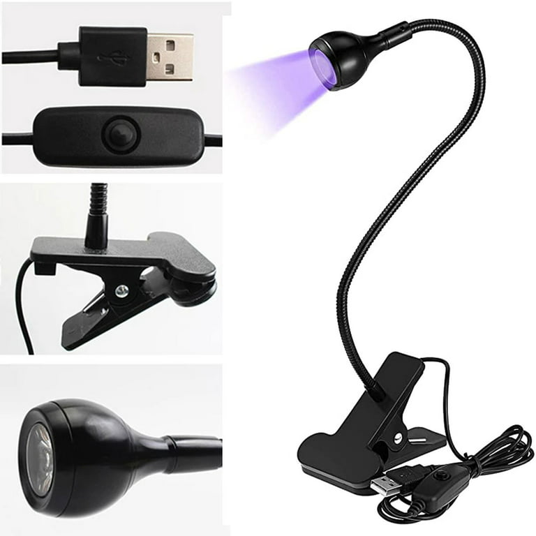 Toorise 3W LED Ultraviolet Light with 4 Dimmable Brightness Flexible  Gooseneck Lamp USB-powered UV Gel Curing Lamp for Fluorescent Paint LED  Desk Light Clamp with 360°Hose for Nail Gel Drying 