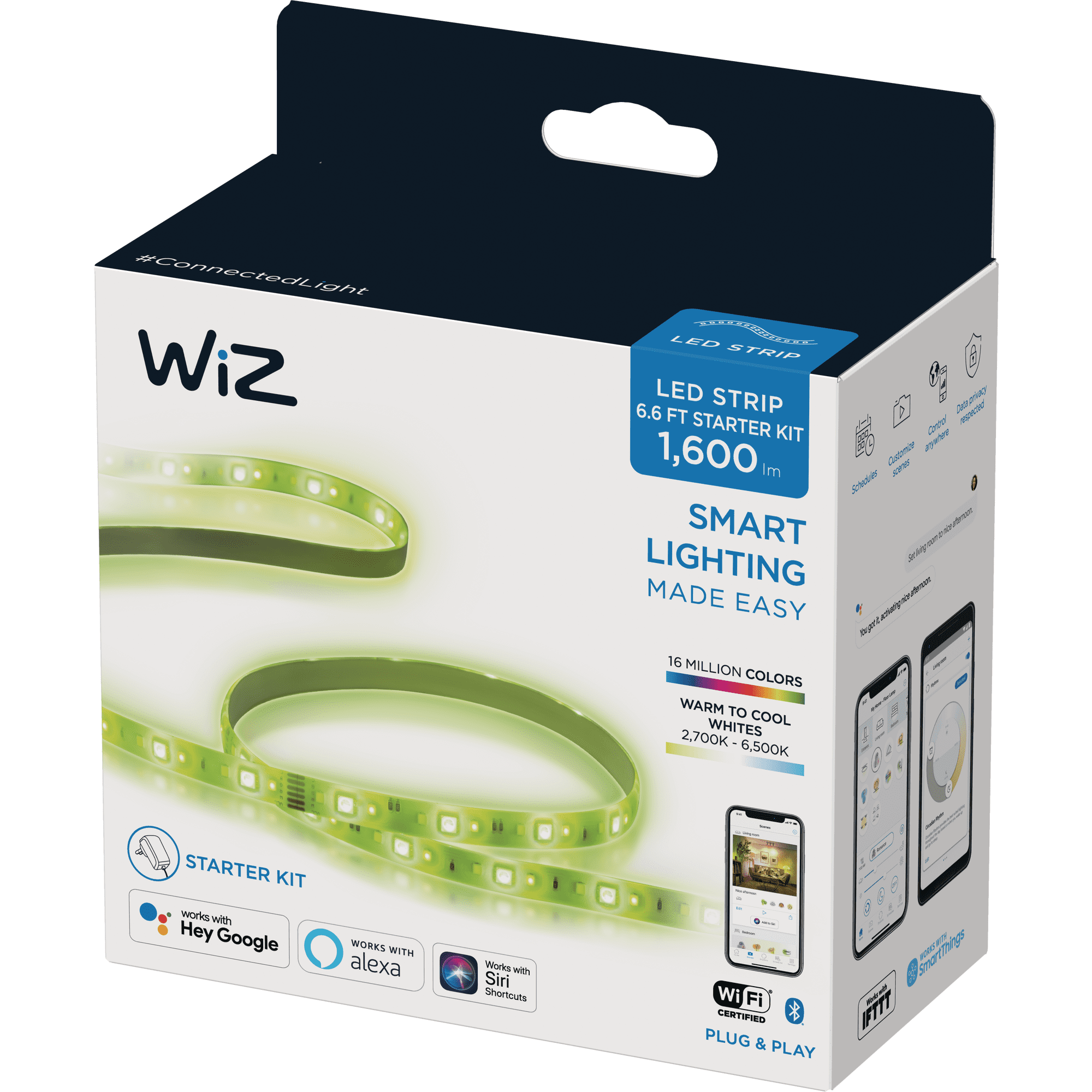 WiZ Connected 6ft Smart Wi-Fi LED White and Color Light Strip, 16 Million Colors, Dimmable, No Hub Required, Indoor Use