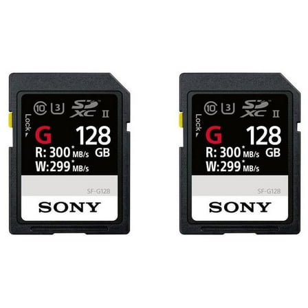 Sony 2 Pack - Sony SF-G128/T1 High Performance 128GB SDXC UHS-II Class 10 U3 Memory Card with Blazing Fast Read Speed up to 300MB/s