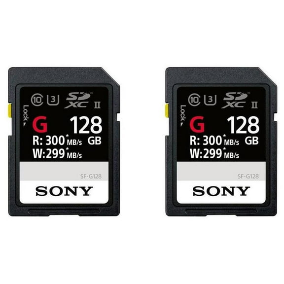 Sony 2 Pack - Sony SF-G128/T1 High Performance 128GB SDXC UHS-II Class 10 U3 Memory Card with Blazing Fast Read Speed up to 300MB/s
