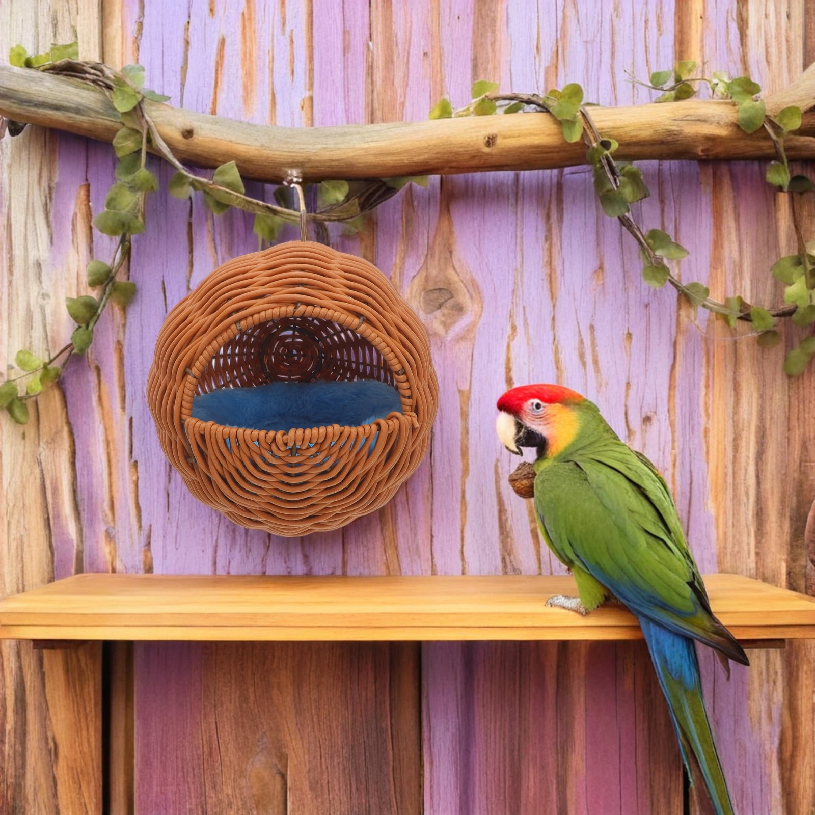CATIEBYE Handwoven Faux Rattan Hanging Bird Nest for Parakeet Breeding Climbing and Small Bird Activity