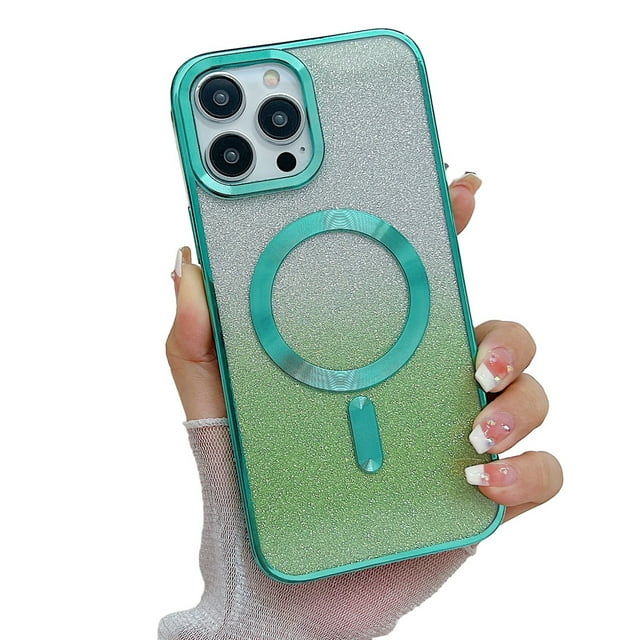 MagSafe Étui Compatible iPhone 14 Pro Max, Étui Magnétique Pailletée, Étui de Luxe Transparente pour Femmes Filles Antichoc, Violet Profond