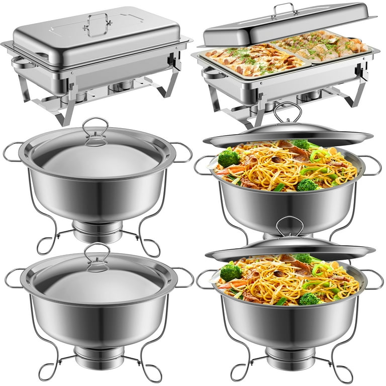Famistar Buffet Servers and Warmers，6 Pack Steel Chafing Dishes 
