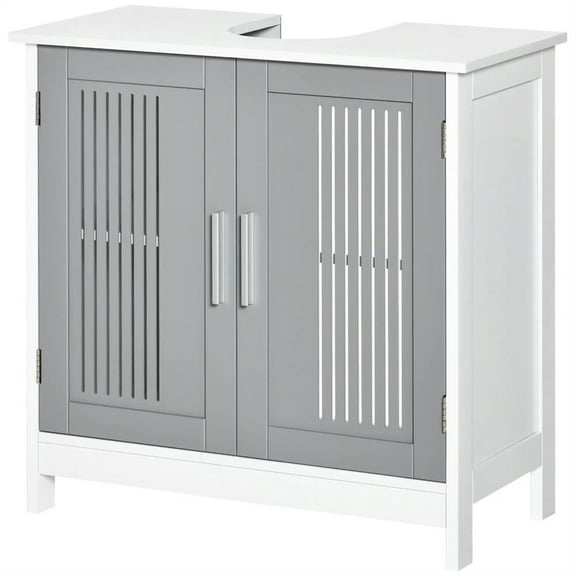 Demi Bonn 23" Bathroom Vanity with U-Shape Cut-Out and Adjustable Shelf, Pedestal Sink 2-Door Cabinet, Under Sink Cabinet, White & Gray