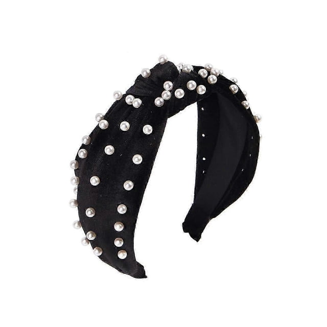 Headbands For Women Pearl Headbands - 1pcs Twisted Faux Pearl Velvet Headband Elegant Bling Hair Clip-black