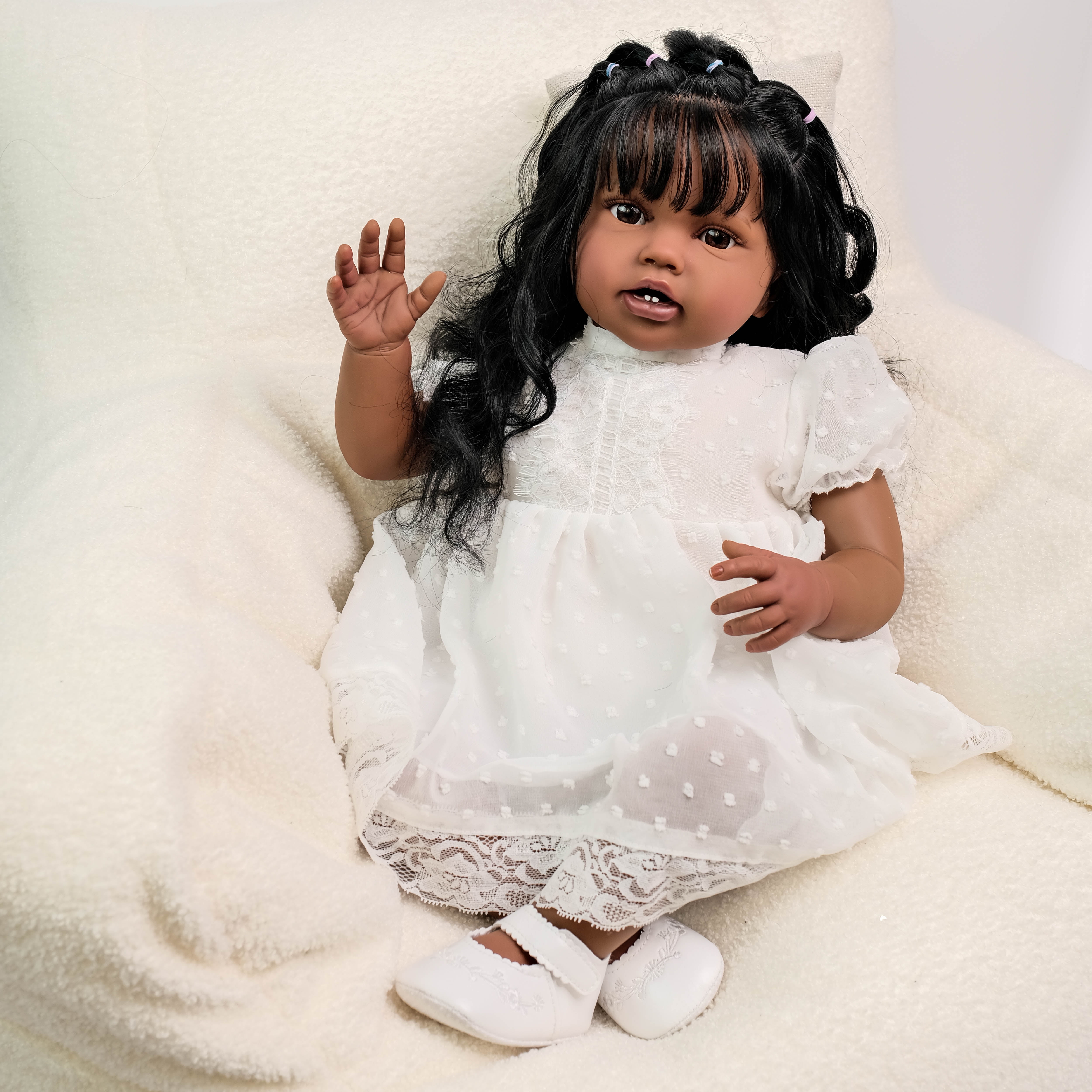 iCradle 24 Inch 58cm Black Skin Colour Baby Doll Toddler Girl African American Realistic Reborn Toddlers Dolls Soft Vinyl Cloth Body Lifelike Newborn Babies Doll Gift Toy for Kids Age 3+