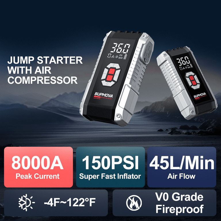 BUPMOVA 8000A Car Jump Starter with Air Compressor 150PSI, 12V