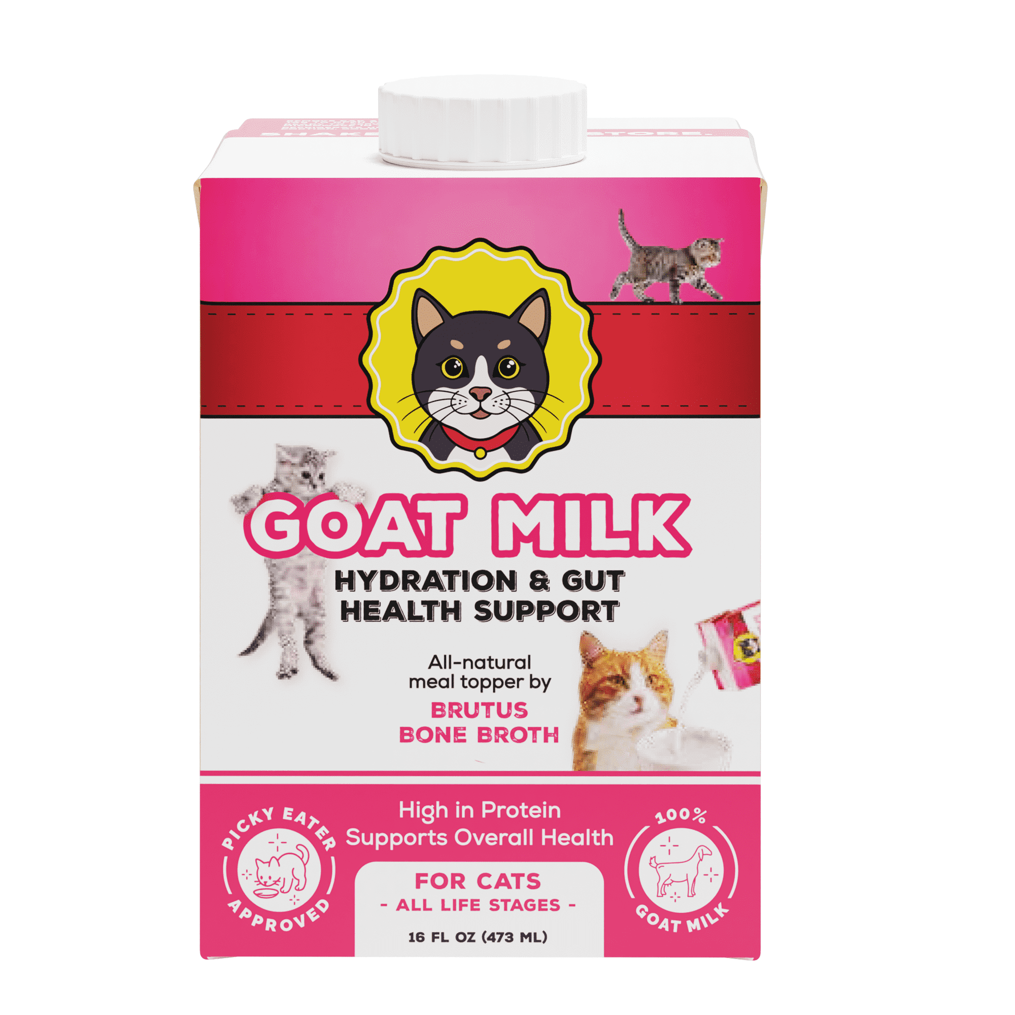 Brutus Broth Goat Milk for Cats - Meal Topper and Hydration Support, 100% Pure Single Ingredient Goat Milk, Ready to Serve Liquid for All Life Stages, 16 fl oz