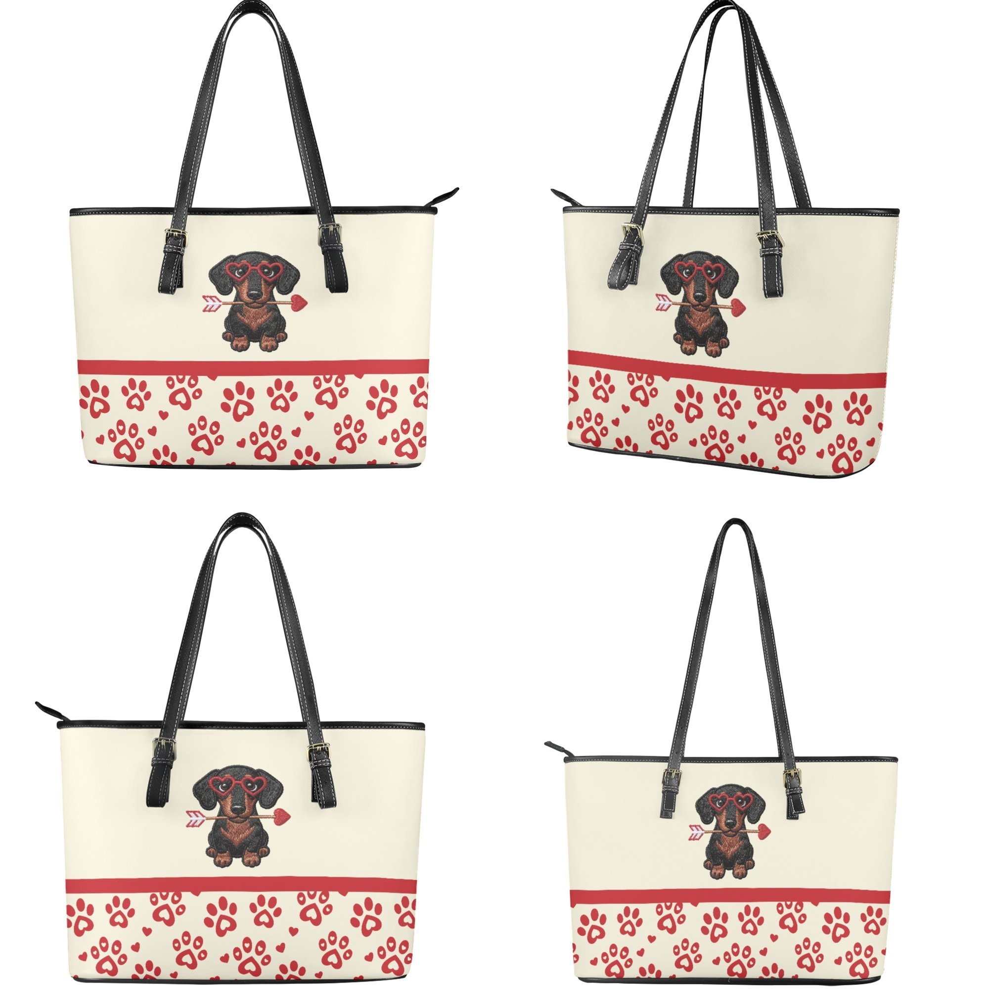 Kuiaobaty Dachshund Paw Print Tote Purse for Women, Cupid's Arrow Print Shoulder Handbag with Adjustable Strap, Roomy Casual Leather Satchel Purse for Valentines Day