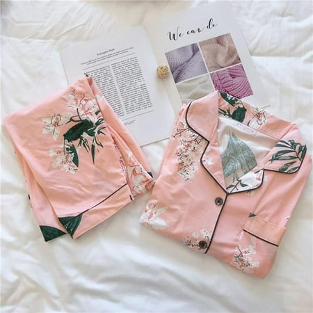 

2 PC Women Sleepwear Nightgown Set Ladies Pajamas Female Japanese Cartoon Turn-down Neck Plus Size Women Sleepwear Whole W1