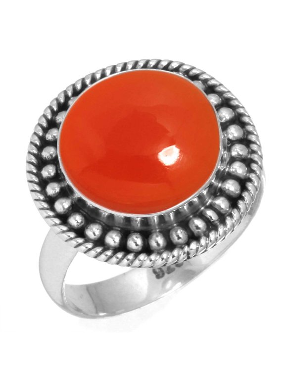 925 Silver Ring For Women - Girls Orange Real Carnelian Stone Silver Ring Size 9 August Birthstone Fashion Silver Ring Size 9 Gift For Women On Engagement 925 Silver Jewelry With Gemstone