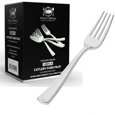 Perfect Settings Silver Plastic Disposable Forks, Heavy-Duty, 125 Count, 1 Pack