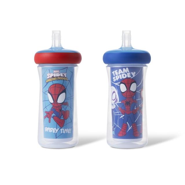 Vasos para niños pequeños The First Years Spidey con pajita, 270 ml, paquete de 2