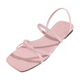 thumbnail image 3 of Domuza Strappy Sandals for Women Square Toe Dressy Summer Cute Vacation Ankle Strap Slip on Sandal Shoes Pink 5（EU-35）, 3 of 4
