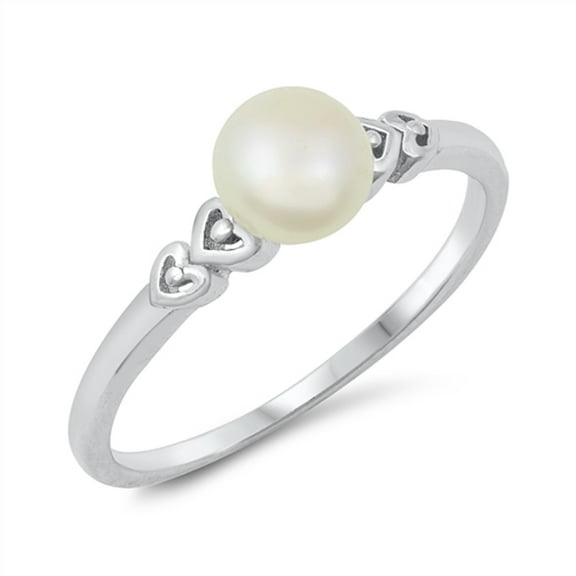 White CZ Simulated Pearl Promise Heart Love Ring .925 Sterling Silver Band Female Size 10