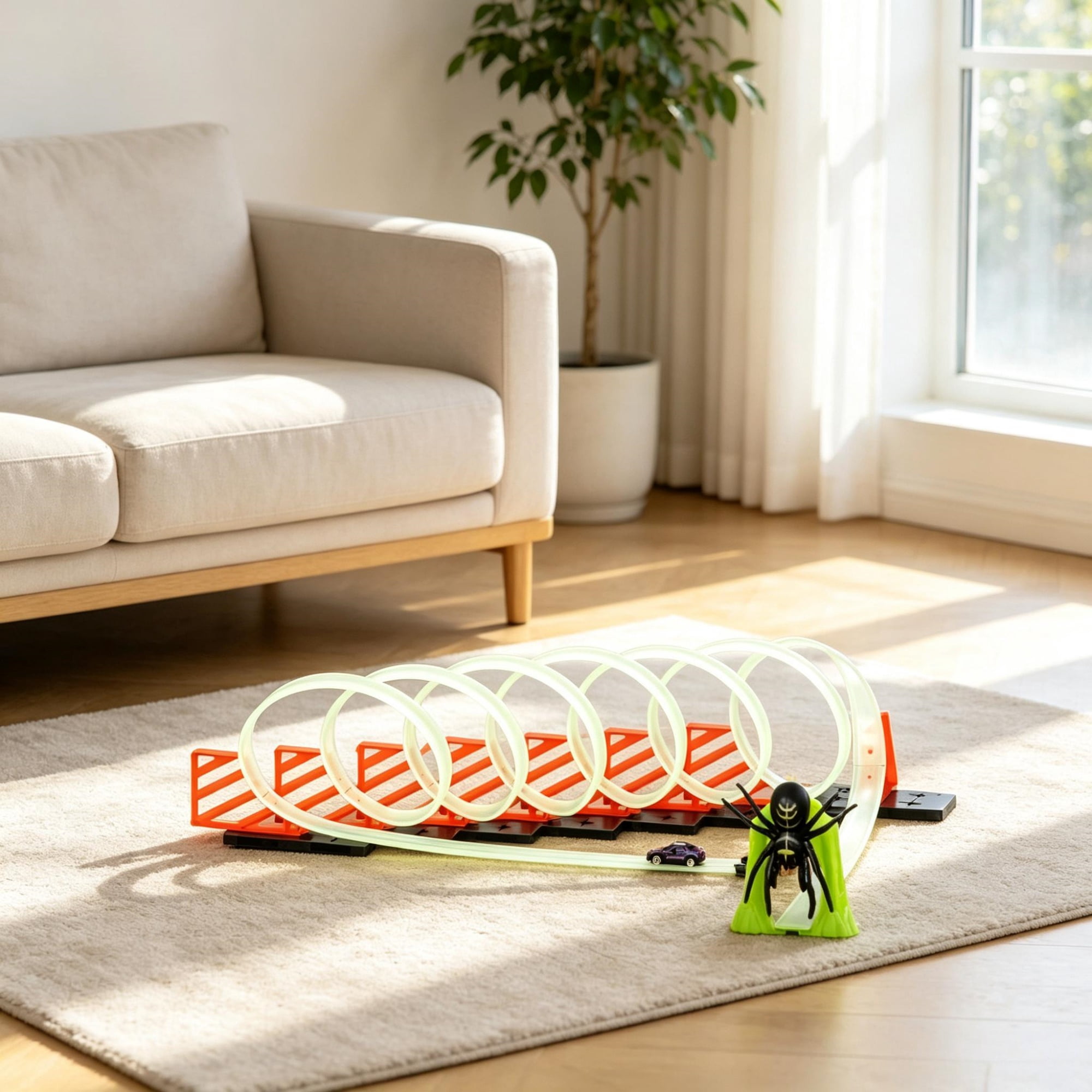 Spooky Spider Race Track Toy Set, Fun Starter Kit for Toddlers 3-6 Years Old, Lime Green