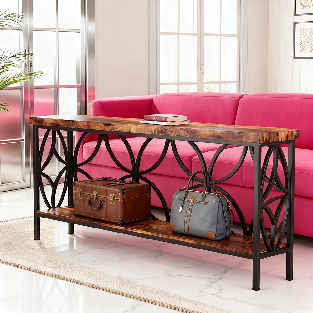 70.9-Inch Extra Long Narrow Sofa Table, Industrial Console Table Behind Couch With 2-Tier Storage, 198LBS Per Shelf, Slim Entry Table For Living Room, Foyer, Hallway