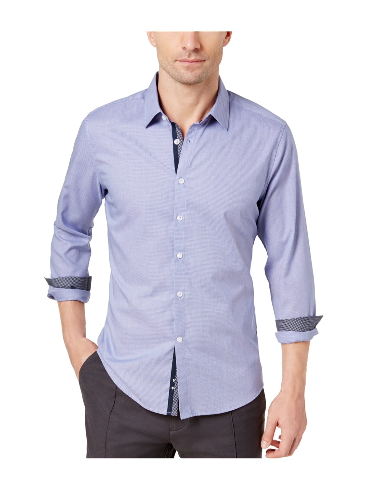 Ryan Seacrest Mens Button Down Micro Plaid Shirt Blue XL