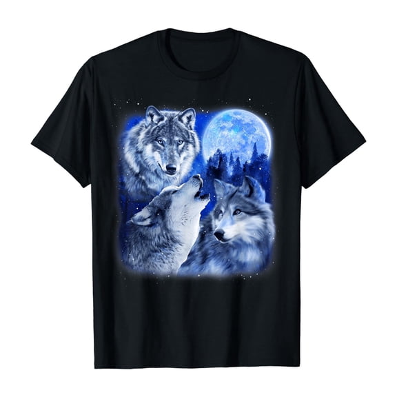 Trendfront Womens Wolf T Shirts Crewneck Short Sleeve Graphic Moon Forest Animal Print Casual Loose Fit Graphic Print Tee Tops