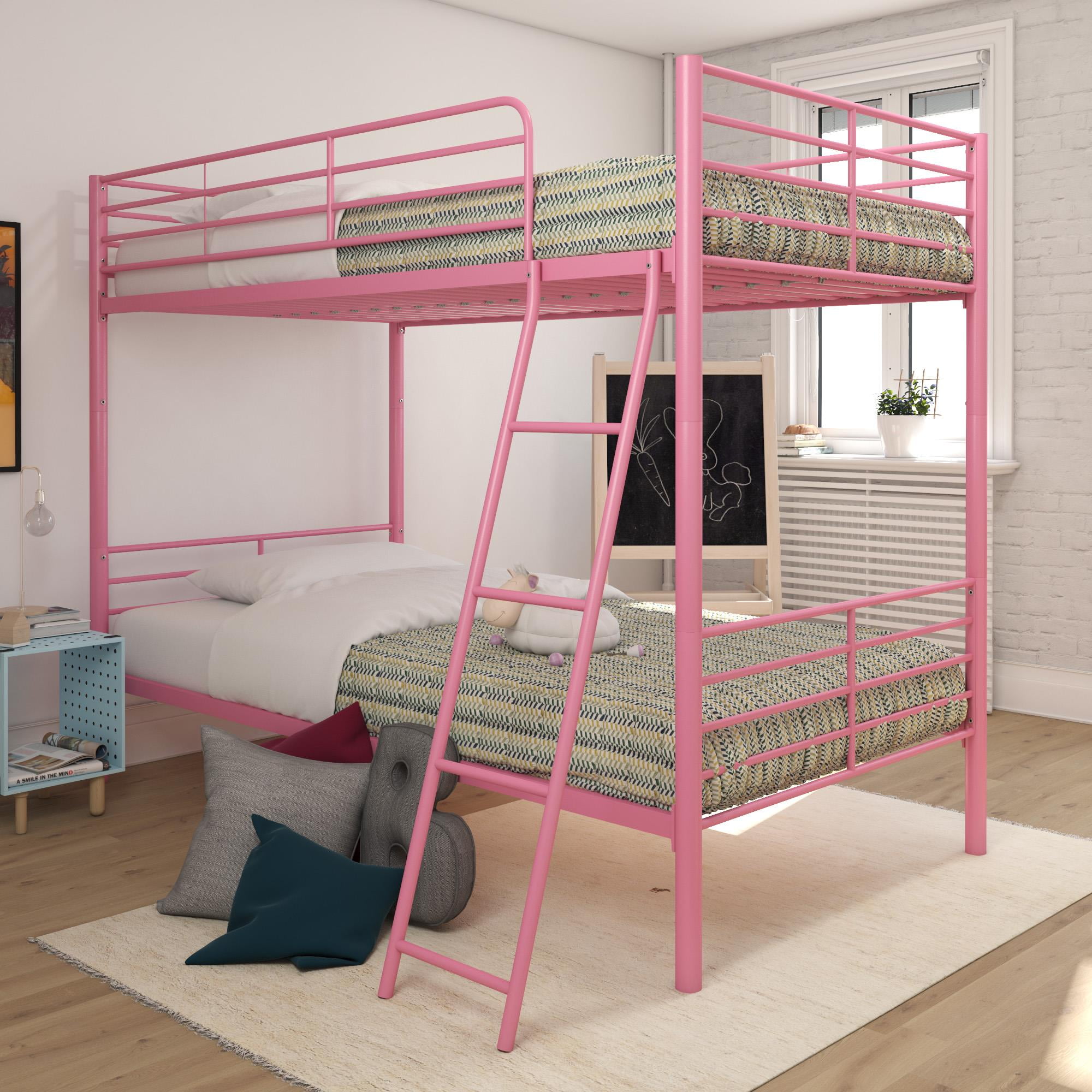Mainstays Twin Over Convertible, Pink Bunk Beds With Mattresses