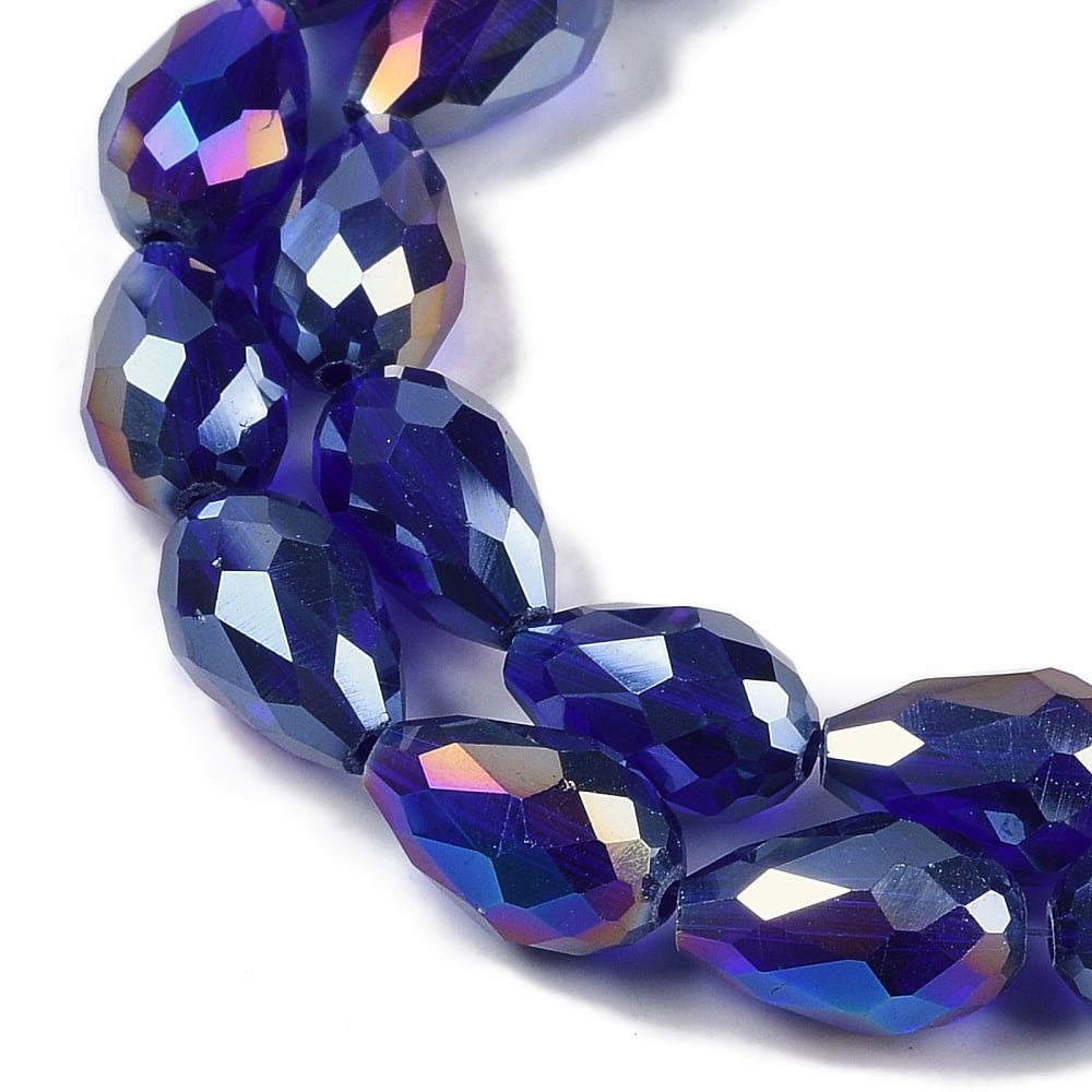 Transparent Electroplate Glass Beads Strands AB Color Plated Faceted Teardrop Dark Blue 8x6mm Hole: 1.2mm about 65~67pcs/strand 20.08''(51cm)