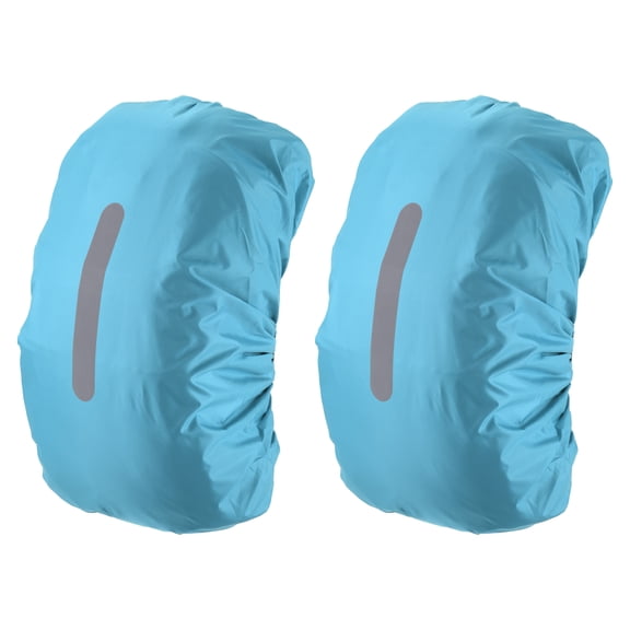 Uxcell 40-50L Waterproof Backpack Rain Cover 2 Pcs with Vertical Reflective Strap, M, Light Blue