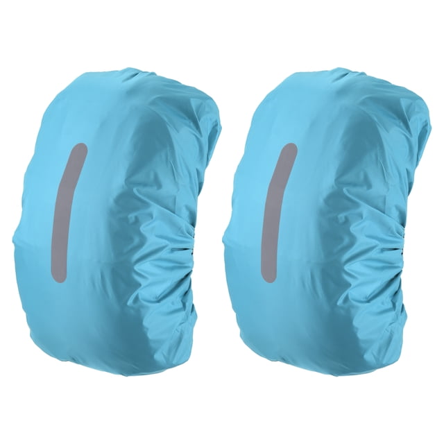 Unique Bargains 40-50L Waterproof Backpack Rain Cover 2 Pcs with Vertical Reflective Strap, M, Light Blue