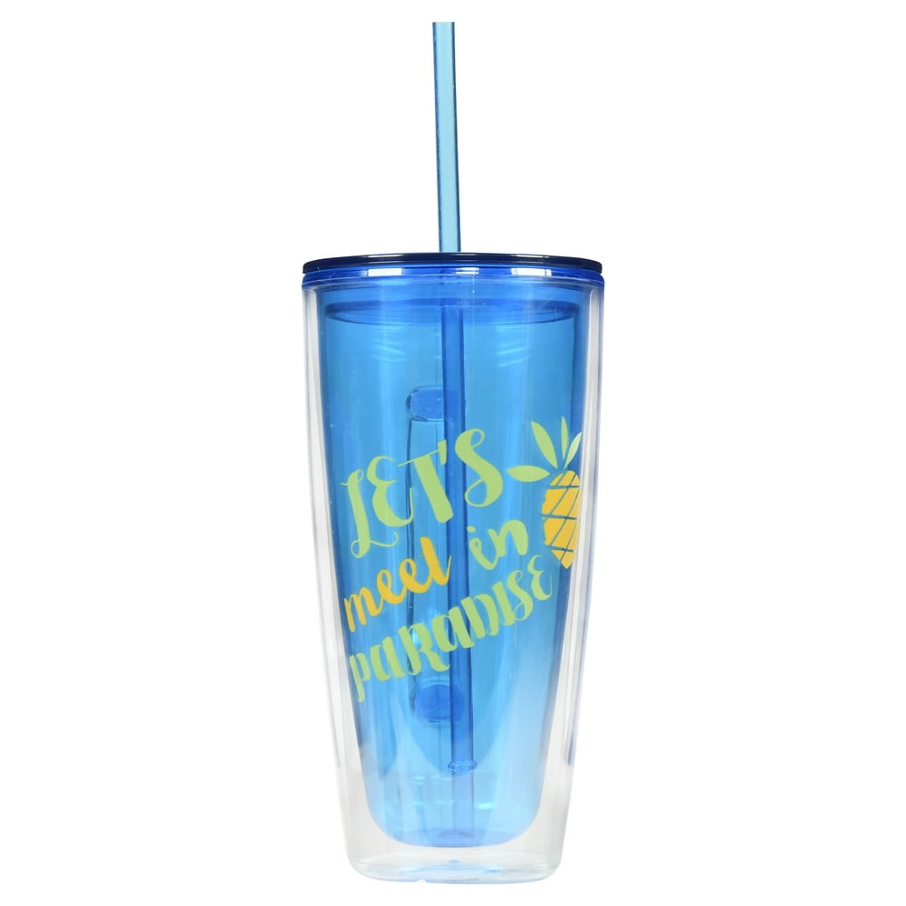 Mainstays 24 Oz. Double Wall Let's Meet in Paradise Tumbler with Handle