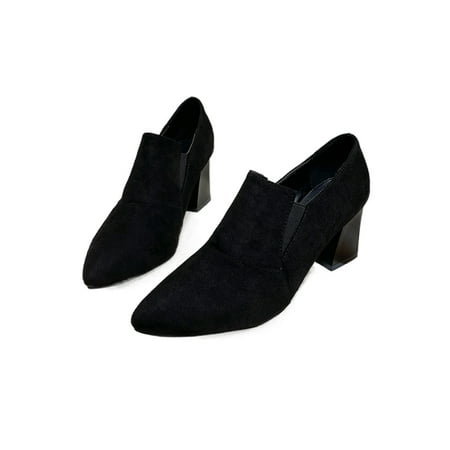 

Avamo Ladies Dress Shoes Vintage Pumps Slip On Chunky Heels Womens Pump Women Comfort Pointed Toe Shoe Black Faux Suede 5