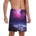 thumbnail image 2 of Gaeub Purple Moon Tree Night Sky Print Men's Short Pajama Pants, Sleep Shorts, Household Pants, Casual Pants with Pockets-Medium, 2 of 6