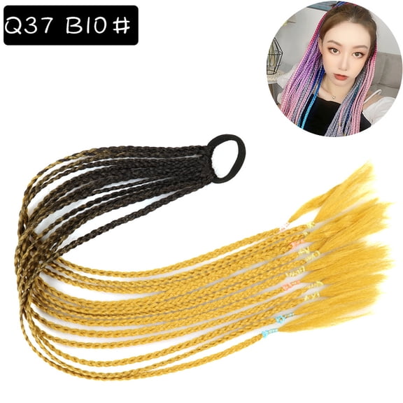 XmhyTop 2Pcs Vibrant Multi-Color Braided Ponytail Extensions, Elastic Band Secure Synthetic Hairpieces, Fun Styling for Crazy Hair Day, Women's Fashion Accessories，Black to Ginger