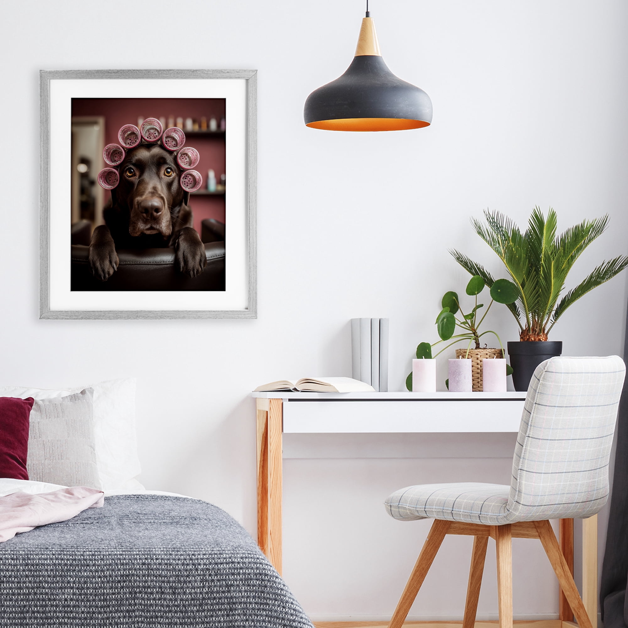 Stupell Industries Dog at Salon with Curlers Gray Framed Print Under Glass, design by Scott Stulberg