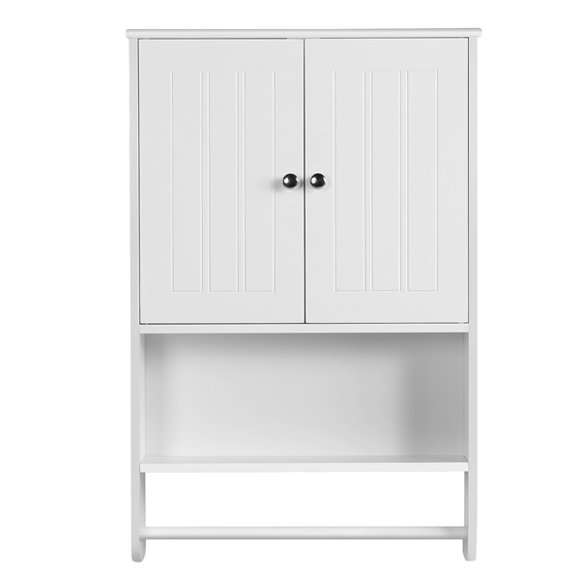 Yaheetech Wall Mounted Bathroom Storage Cabinet with Adjustable Shelves and Open Cubby, White
