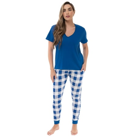 

Just Love Women s 100% Cotton Short Sleeve Pajama Sets in Tie Dye Print (Buffalo Plaid - Navy White X-Large)